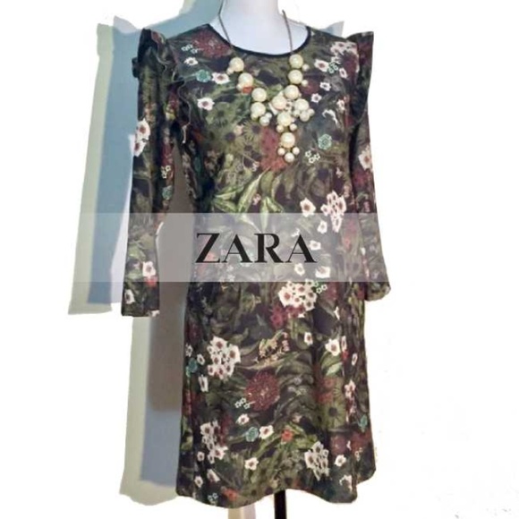 Zara Dresses & Skirts - Zara Collection Forrest Green Mini Floral Dress 8